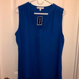 Blue Split Neck Sleeveless Blouse